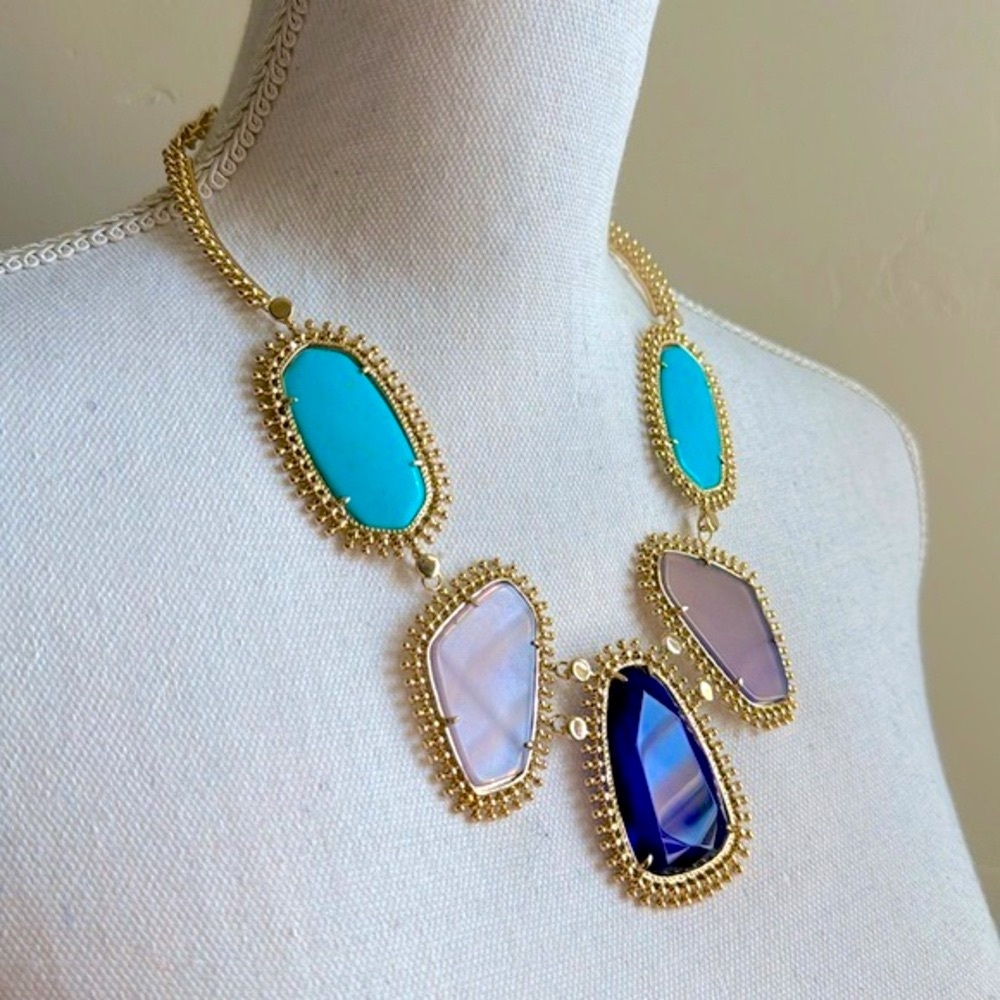 Vintage Kendra Scott Ava Statement Necklace Gold Turquoise - Picture 3 of 13